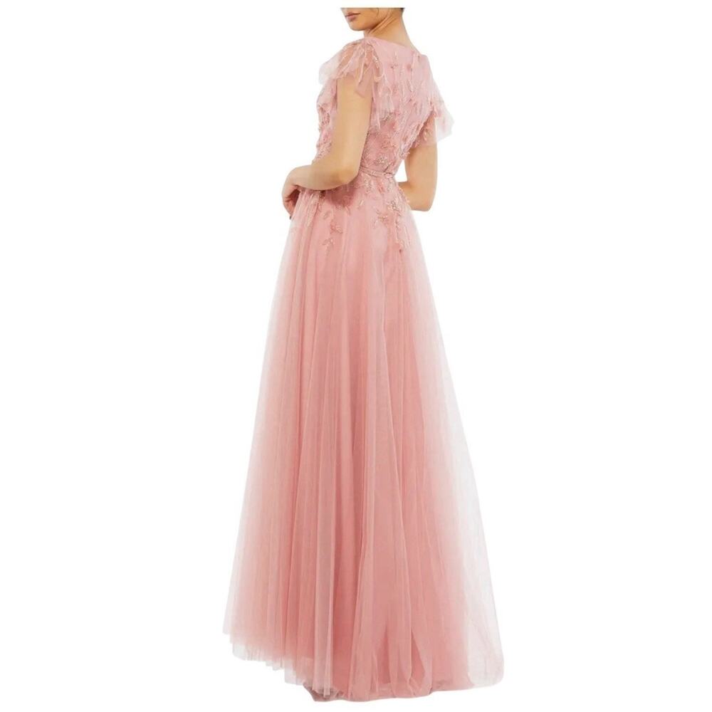 Mac Duggal 11224 Embellished Tulle Salmon Cap Sleeve Gown Size 10 $698 - Picture 3 of 7
